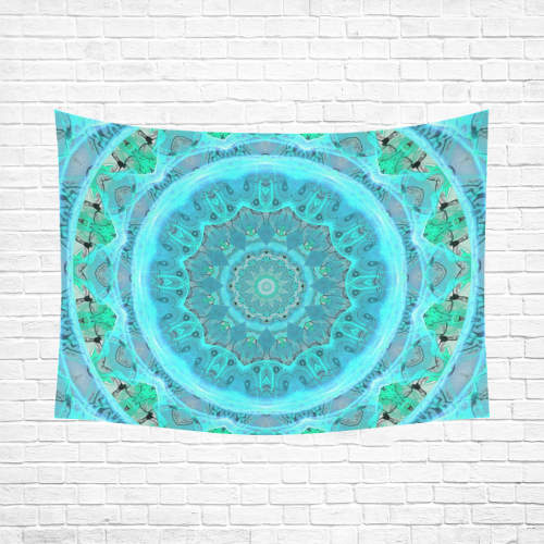 Teal Cyan Ocean Abstract Modern Lace Lattice Cotton Linen Wall Tapestry 80"x 60"