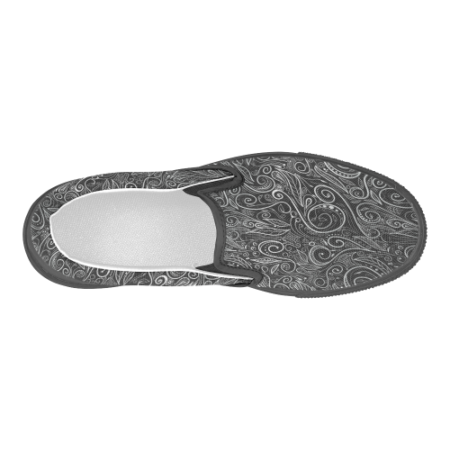 A elegant floral damasks in  silver and black Men's Slip-on Canvas Shoes (Model 019)