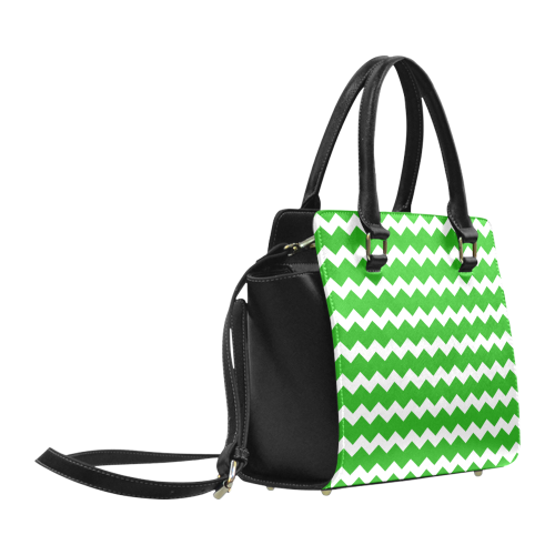 Modern Trendy Pastel Grey Green Zig Zag Pattern Chevron Classic Shoulder Handbag (Model 1653)