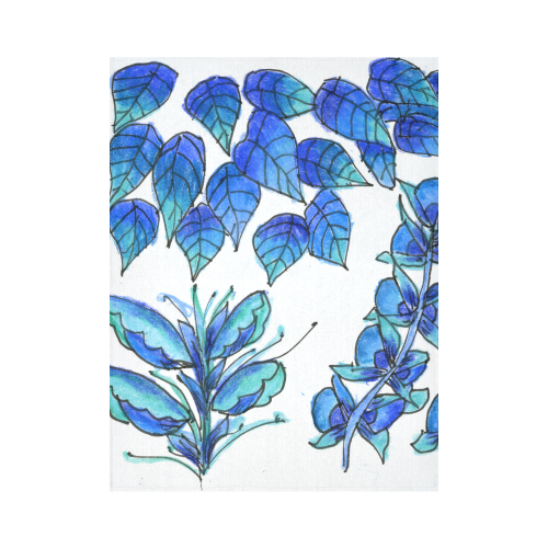 Pretty Blue Flowers, Aqua Garden Zendoodle Cotton Linen Wall Tapestry 60"x 80"