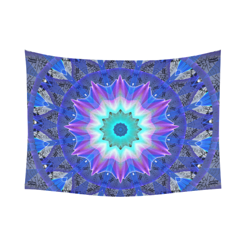 Blue Ice Merry Aqua Violet Foliage Flowers Zen Cotton Linen Wall Tapestry 80"x 60"