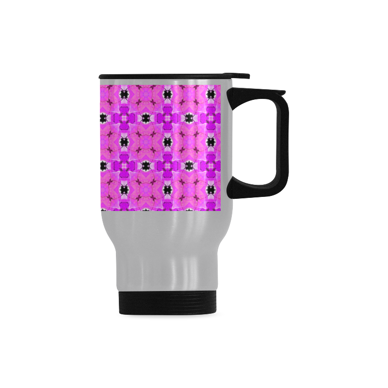 Circle Lattice of Floral Pink Violet Modern Quilt Travel Mug (Silver) (14 Oz)