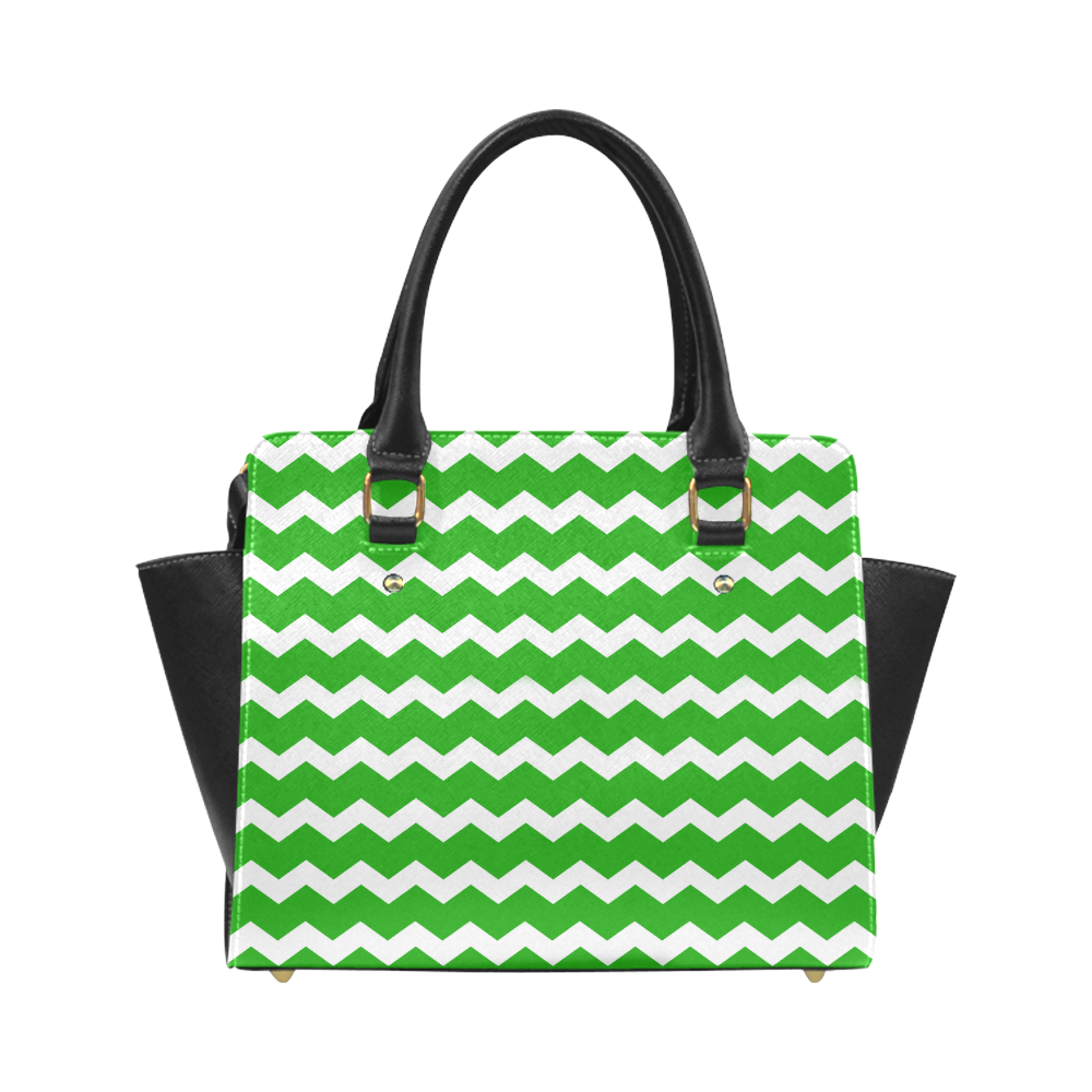 Modern Trendy Pastel Grey Green Zig Zag Pattern Chevron Classic Shoulder Handbag (Model 1653)