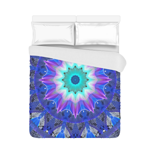 Blue Ice Merry Aqua Violet Foliage Flowers Zen Duvet Cover 86"x70" ( All-over-print)