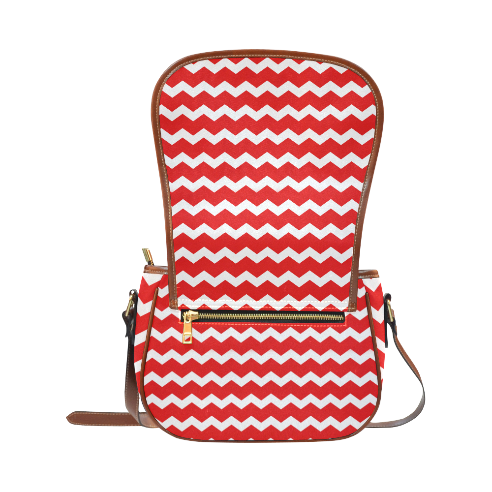 Modern Trendy Pastell Grey Red Zig Zag Pattern Chevron Saddle Bag/Small (Model 1649) Full Customization