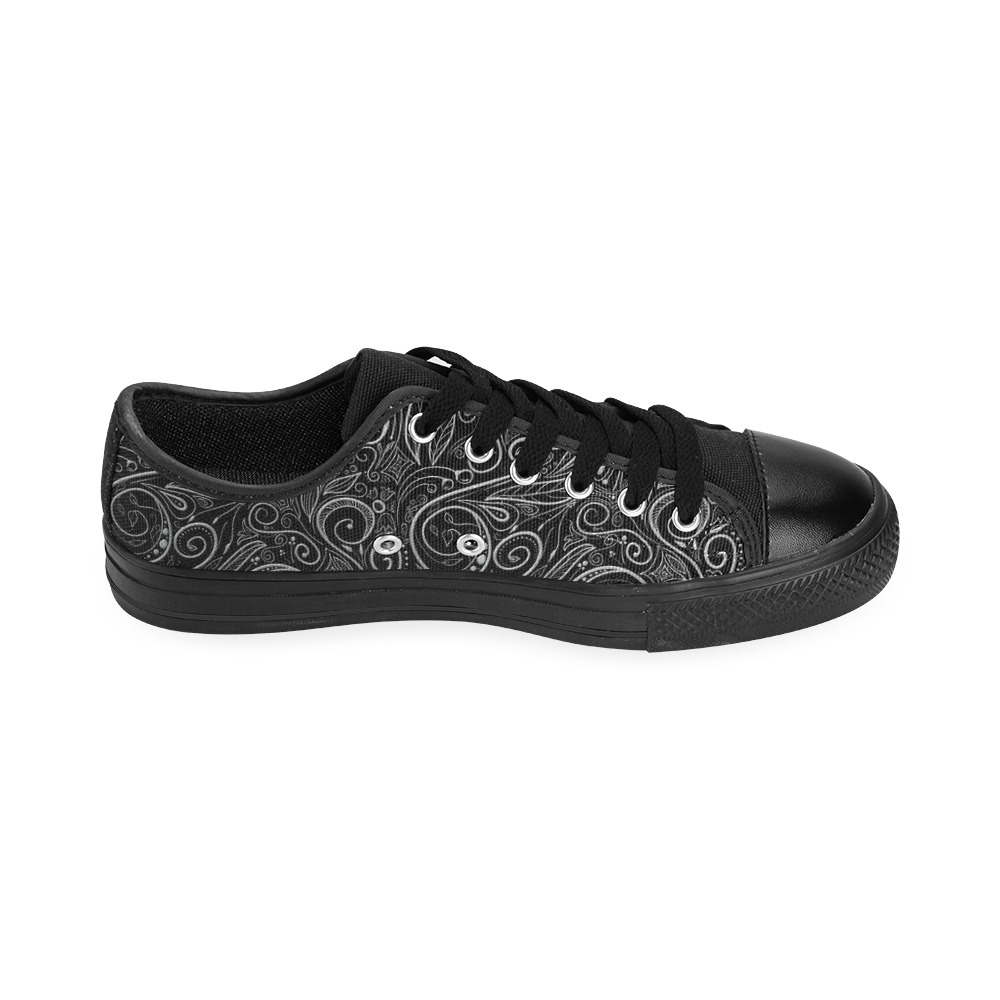 A elegant floral damasks in  silver and black Men's Classic Canvas Shoes (Model 018)