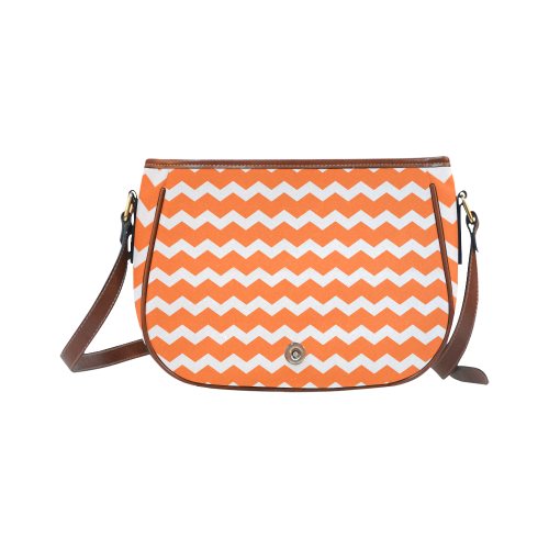 Modern Trendy Pastel Grey Orange Zig Zag Pattern Chevron Saddle Bag/Small (Model 1649) Full Customization