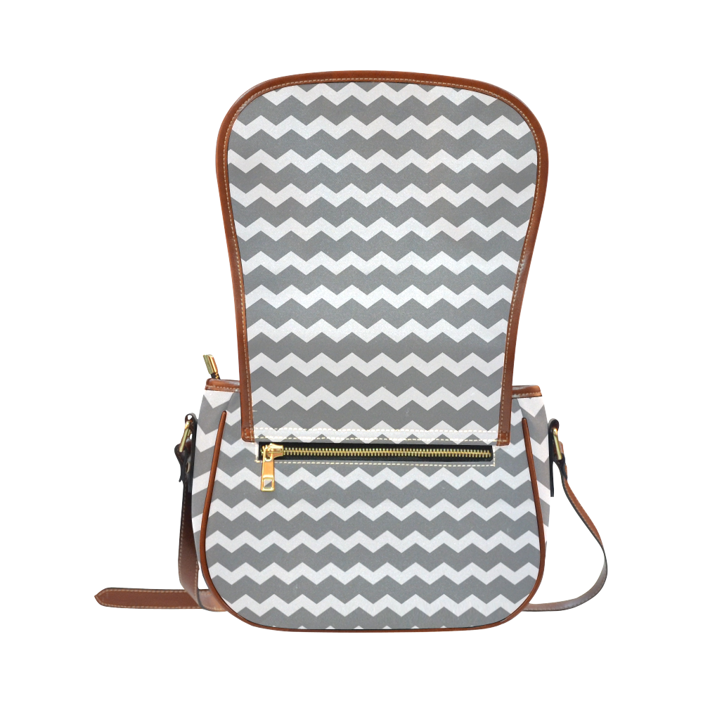 Modern Trendy Pastel Grey Grey Pink Zig Zag Pattern Chevron Saddle Bag/Small (Model 1649) Full Customization