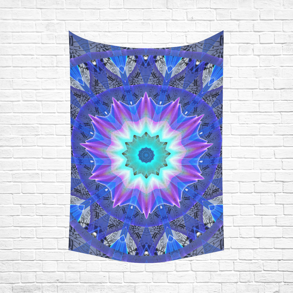 Blue Ice Merry Aqua Violet Foliage Flowers Zen Cotton Linen Wall Tapestry 60"x 90"