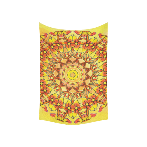 Orange Yellow Sunflower Mandala Red Zendoodle Cotton Linen Wall Tapestry 60"x 40"