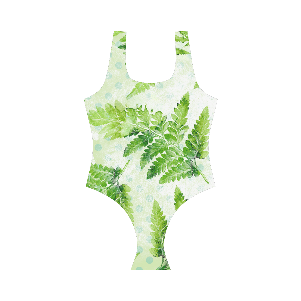 Green Fern Vest One Piece Swimsuit (Model S04)
