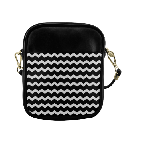 Modern Trendy Pastell Grey Black Zig Zag Pattern Chevron Sling Bag (Model 1627)