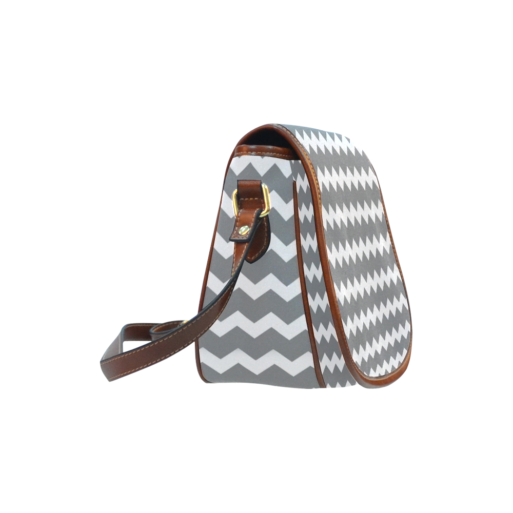 Modern Trendy Pastel Grey Grey Pink Zig Zag Pattern Chevron Saddle Bag/Small (Model 1649) Full Customization