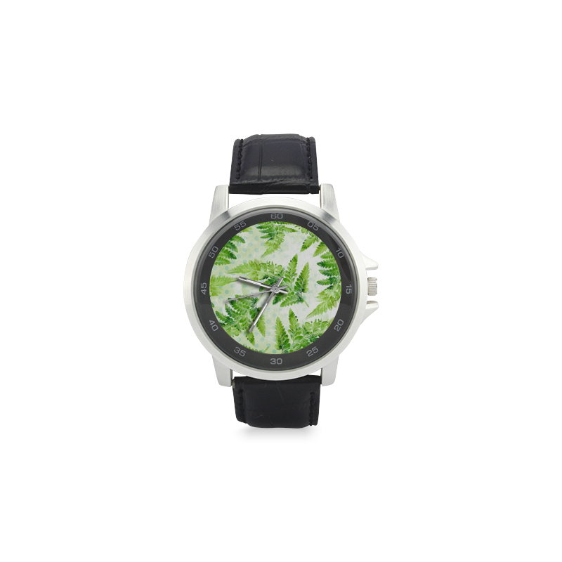 Green Fern Unisex Stainless Steel Leather Strap Watch(Model 202)