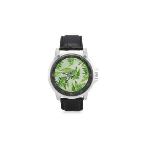 Green Fern Unisex Stainless Steel Leather Strap Watch(Model 202)