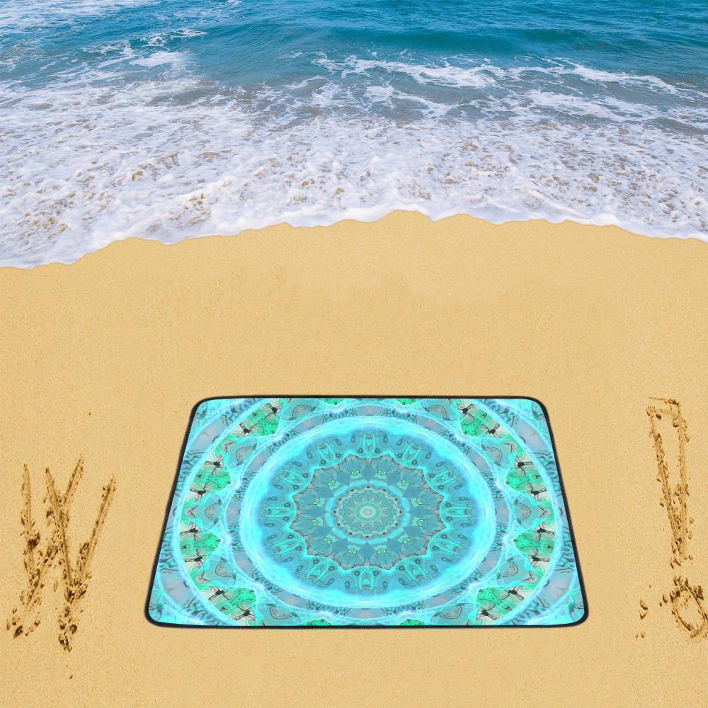 Teal Cyan Ocean Abstract Modern Lace Lattice Beach Mat 78"x 60"