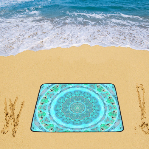 Teal Cyan Ocean Abstract Modern Lace Lattice Beach Mat 78"x 60"