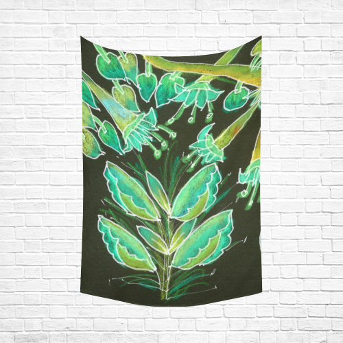 Irish Garden, Lime Green Flowers Dance in Joy Cotton Linen Wall Tapestry 60"x 90"