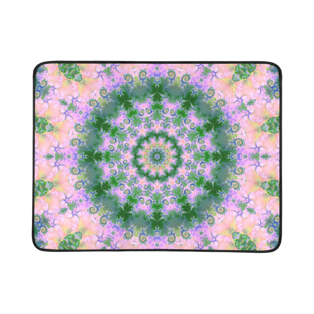 Rose Pink Green Explosion of Flowers Mandala Beach Mat 78"x 60"