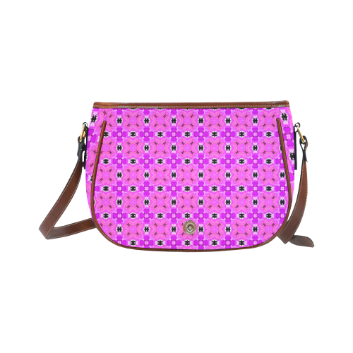 Circle Lattice of Floral Pink Violet Modern Quilt Saddle Bag/Large (Model 1649)