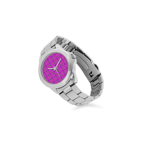 Circle Lattice of Floral Pink Violet Modern Quilt Unisex Stainless Steel Watch(Model 103)