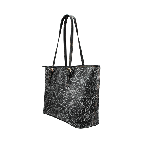 A elegant floral damasks in  silver and black Leather Tote Bag/Small (Model 1651)