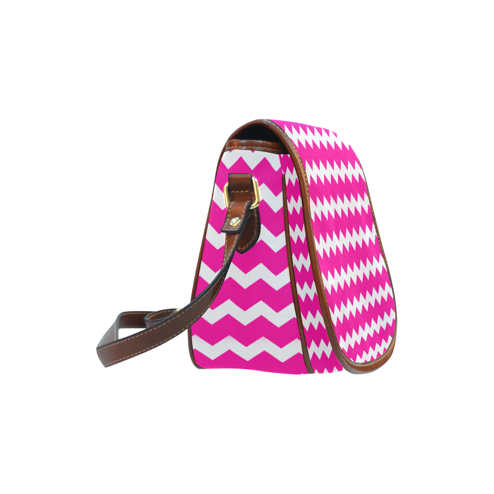 Modern Trendy Pastell Grey Pink Zig Zag Pattern Chevron Saddle Bag/Small (Model 1649) Full Customization