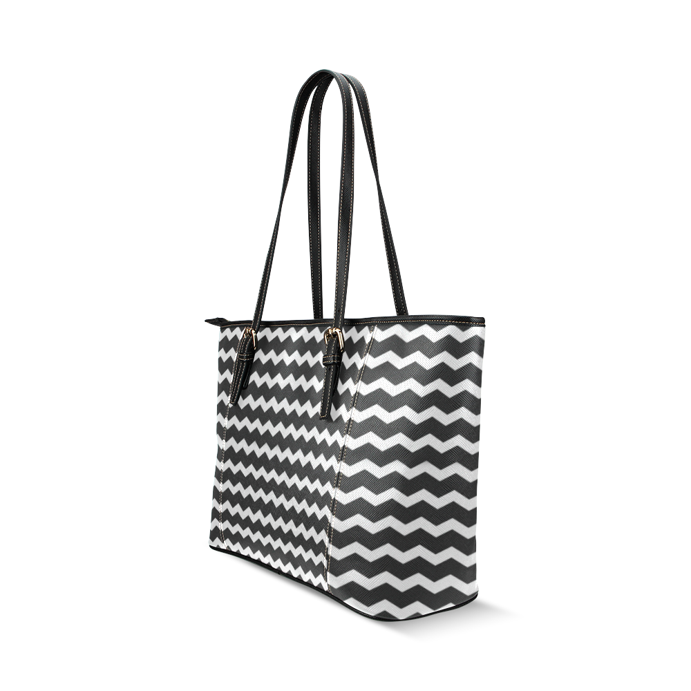 Modern Trendy Pastel Grey Black Zig Zag Pattern Chevron Leather Tote Bag/Small (Model 1640)