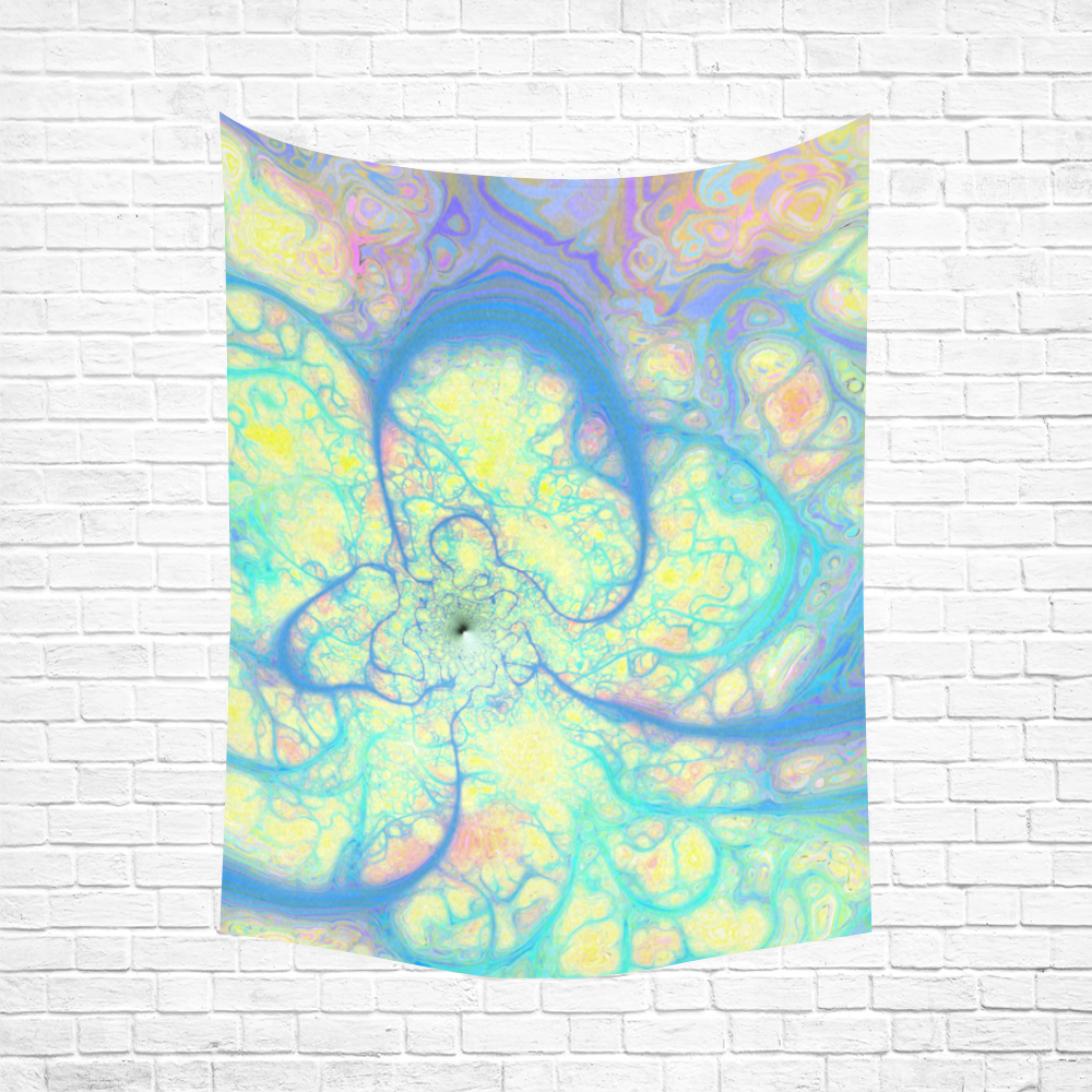 Blue Angel, Abstract Cosmic Azure Lemon Cotton Linen Wall Tapestry 60"x 80"