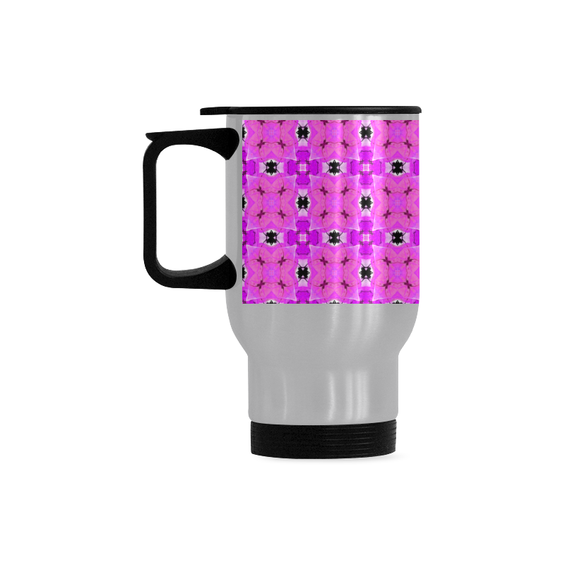 Circle Lattice of Floral Pink Violet Modern Quilt Travel Mug (Silver) (14 Oz)