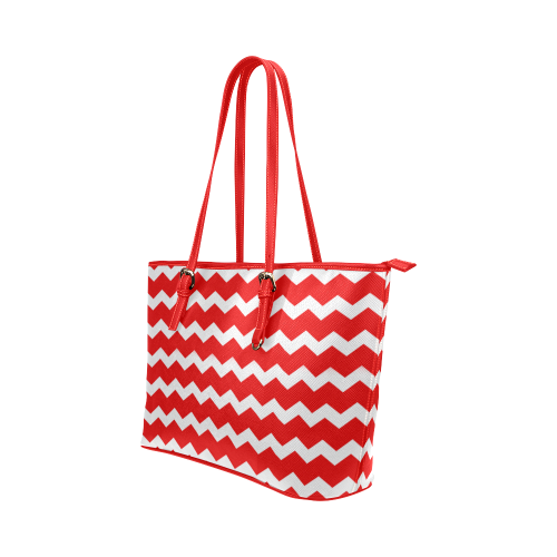 Modern Trendy Pastell Grey Red Zig Zag Pattern Chevron Leather Tote Bag/Large (Model 1651)