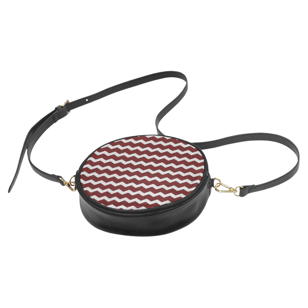 Modern Trendy Pastell Grey Dark Red Zig Zag Pattern Chevron Round Sling Bag (Model 1647)