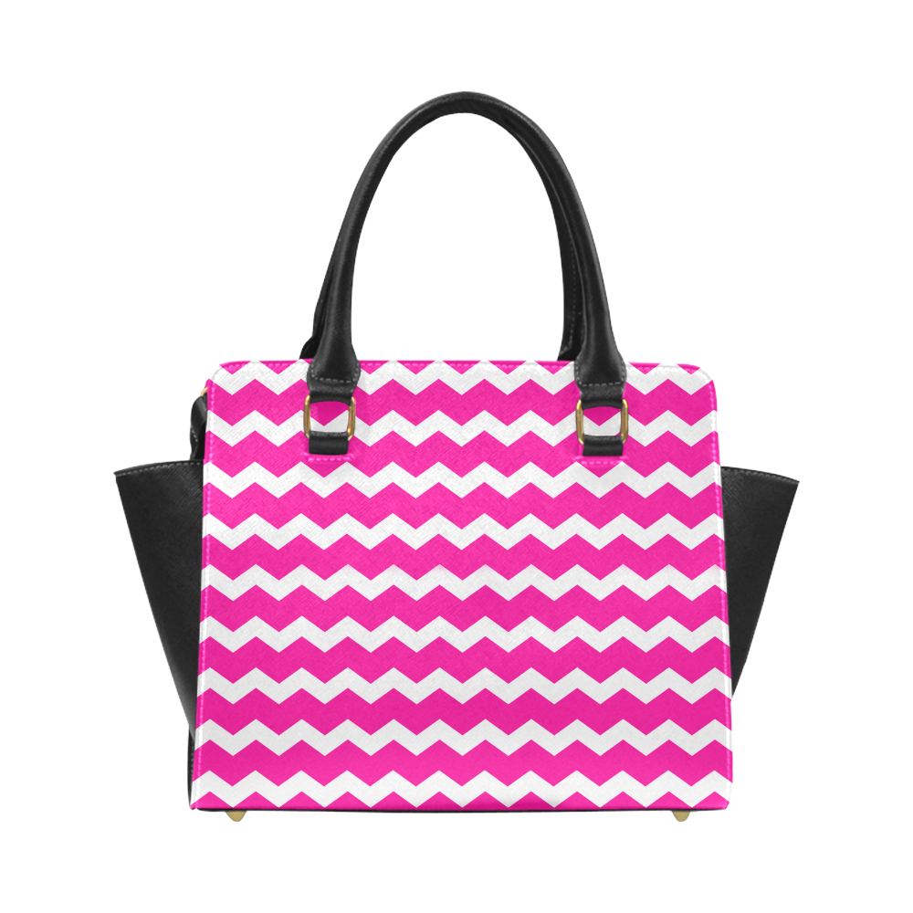 Modern Trendy Pastel Grey Pink Zig Zag Pattern Chevron Classic Shoulder Handbag (Model 1653)