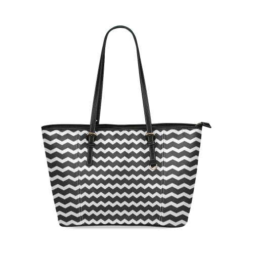 Modern Trendy Pastel Grey Black Zig Zag Pattern Chevron Leather Tote Bag/Small (Model 1640)