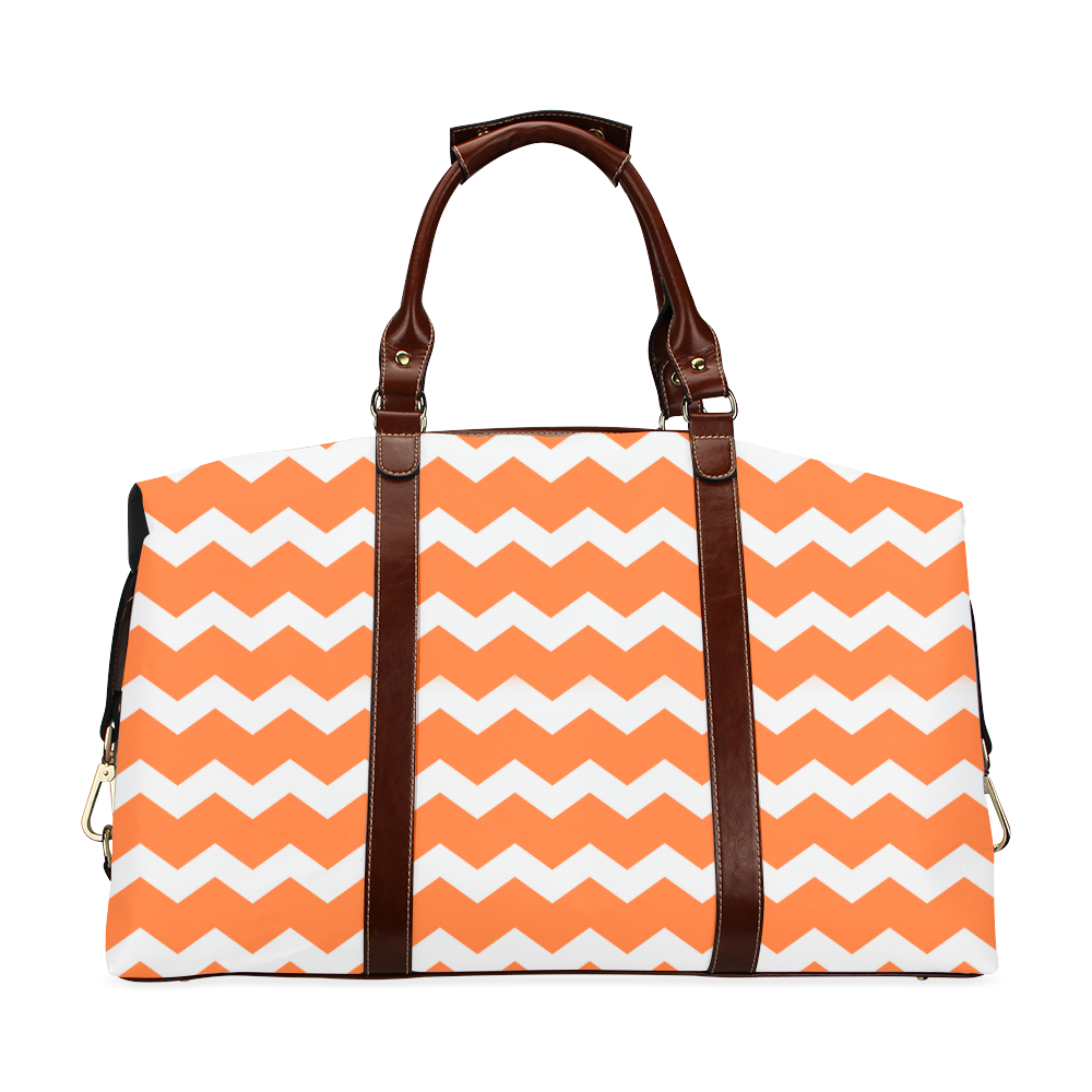 Modern Trendy Pastel Grey Orange Zig Zag Pattern Chevron Classic Travel Bag (Model 1643)