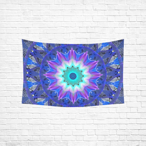 Blue Ice Merry Aqua Violet Foliage Flowers Zen Cotton Linen Wall Tapestry 60"x 40"