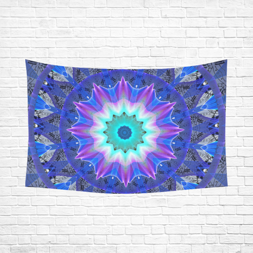 Blue Ice Merry Aqua Violet Foliage Flowers Zen Cotton Linen Wall Tapestry 90"x 60"