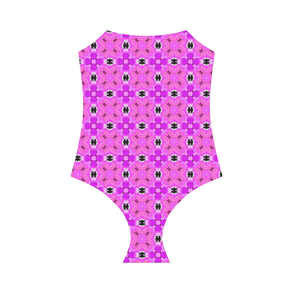Circle Lattice of Floral Pink Violet Modern Quilt Strap Swimsuit ( Model S05)