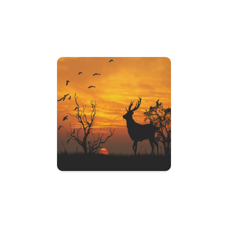 Sunset Deer Silhouette Square Coaster