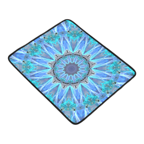 Sapphire Ice Flame, Cyan Blue Crystal Wheel Beach Mat 78"x 60"