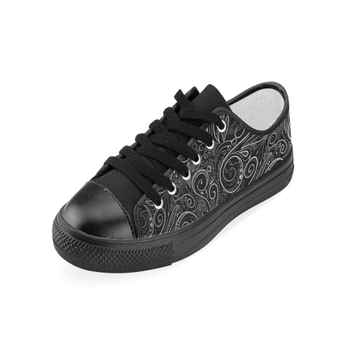 A elegant floral damasks in  silver and black Women's Classic Canvas Shoes (Model 018)