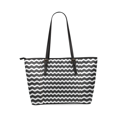 Modern Trendy Pastel Grey Black Zig Zag Pattern Chevron Leather Tote Bag/Small (Model 1640)