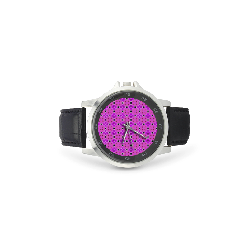 Circle Lattice of Floral Pink Violet Modern Quilt Unisex Stainless Steel Leather Strap Watch(Model 202)