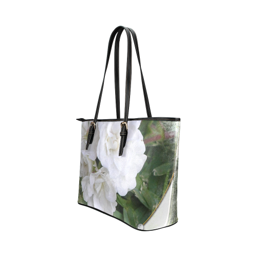 gardenia in circle texture edge Leather Tote Bag/Small (Model 1651)