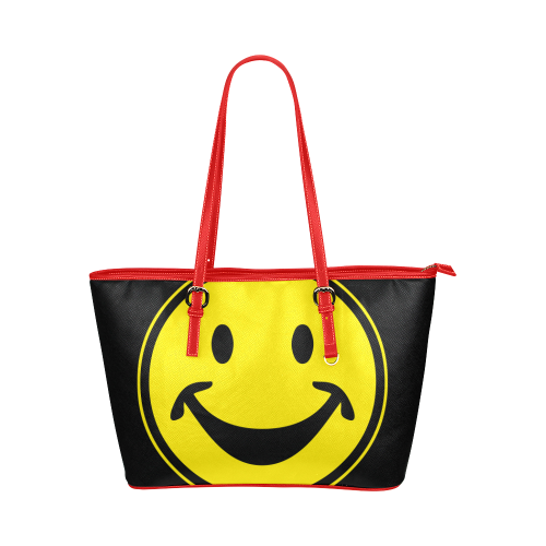 Funny yellow SMILEY for happy people Leather Tote Bag/Large (Model 1651)