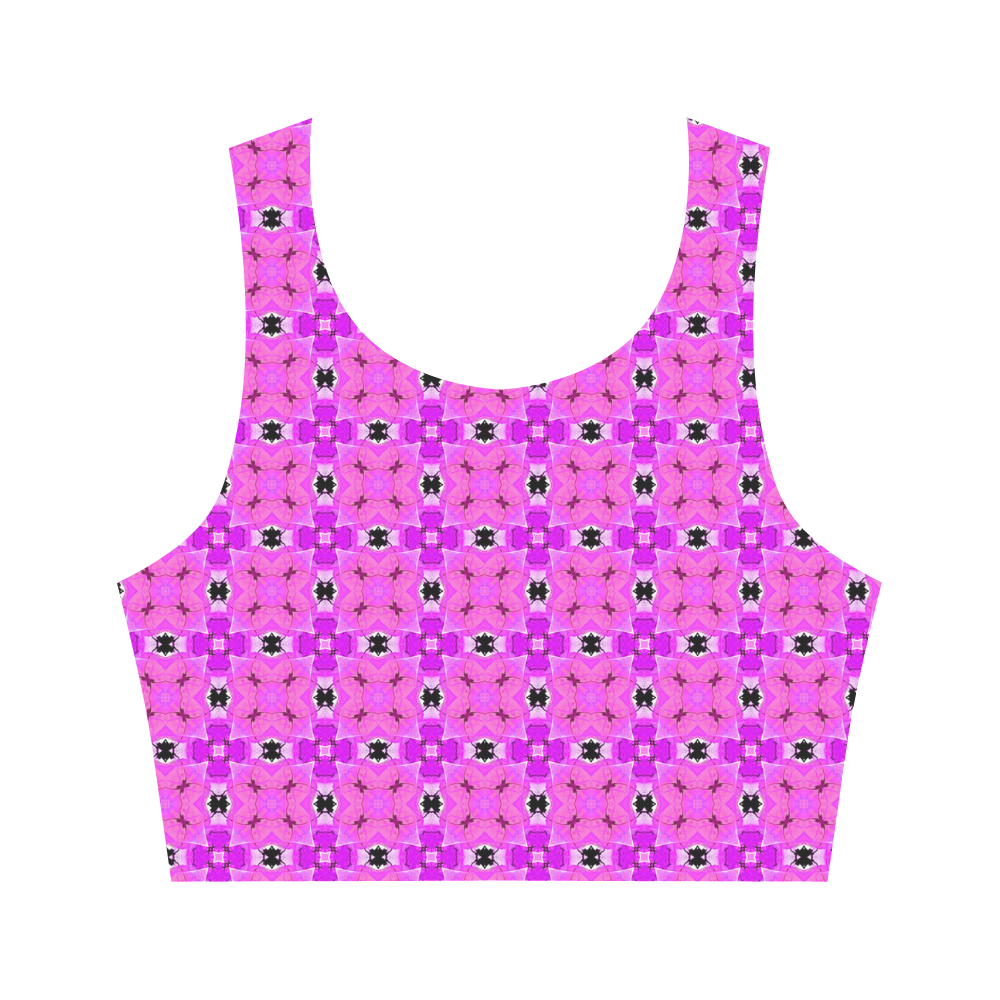 Circle Lattice of Floral Pink Violet Modern Quilt Women's Crop Top (Model T42)