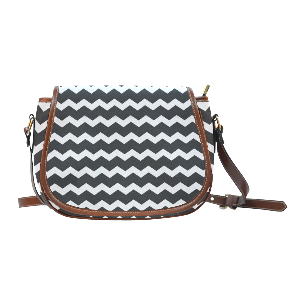 Modern Trendy Pastell Grey Black Zig Zag Pattern Chevron Saddle Bag/Small (Model 1649) Full Customization