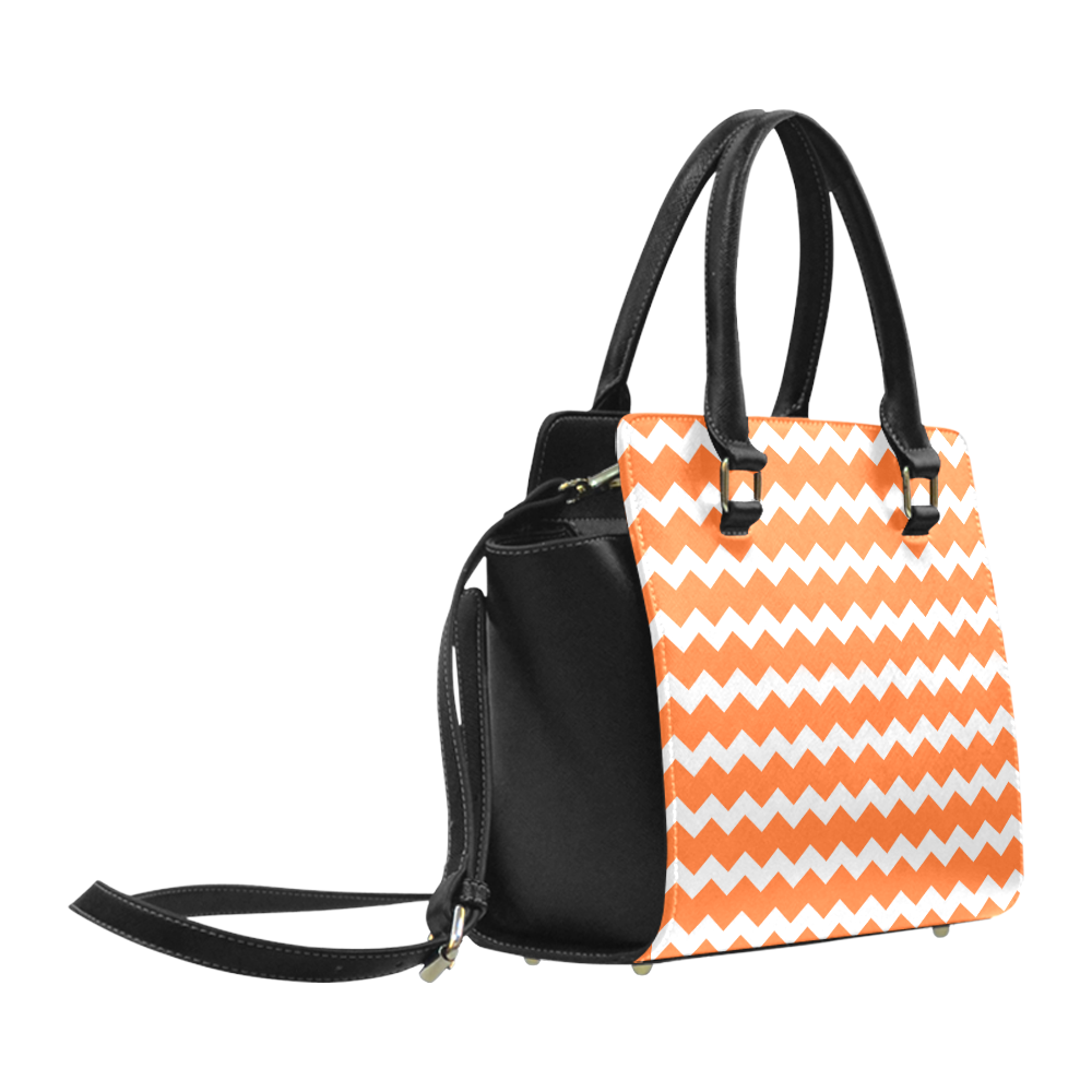 Modern Trendy Pastel Grey Orange Zig Zag Pattern Chevron Classic Shoulder Handbag (Model 1653)