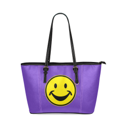 Funny yellow SMILEY for happy people Leather Tote Bag/Small (Model 1640)