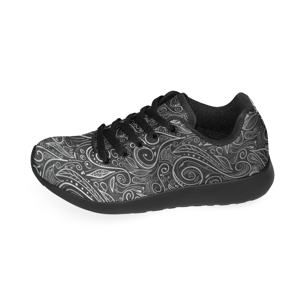 A elegant floral damasks in  silver and black Women’s Running Shoes (Model 020)